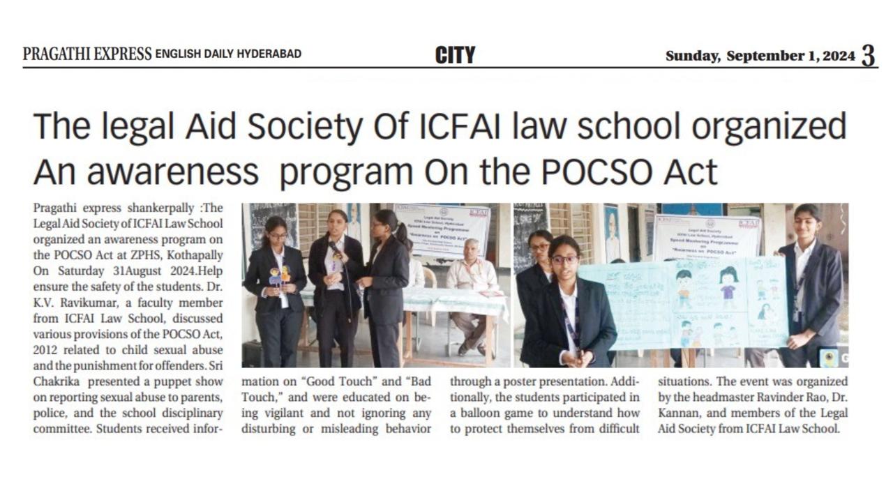 The Legal Aid Society of ICFAI Law School, Hyderabad organized a "Speed Mentoring Programme" on the “POCSO Act”